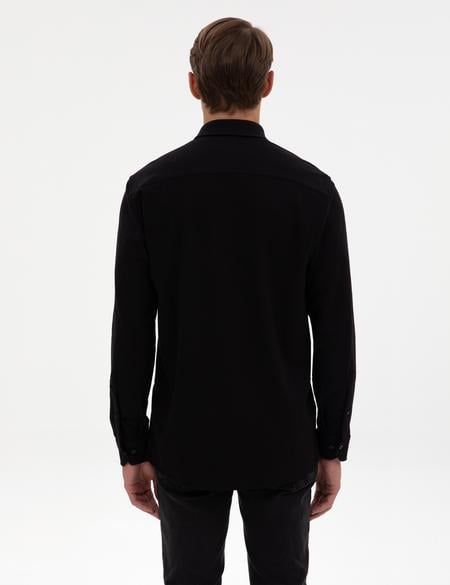 Siyah Regular Fit Örme Gömlek - 50311692008