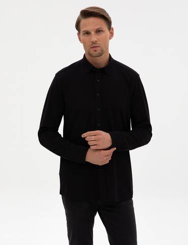 Siyah Regular Fit Örme Gömlek