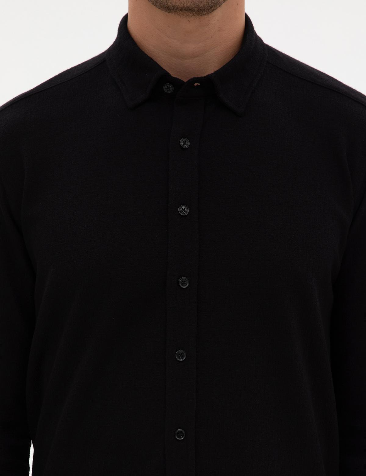 Siyah Regular Fit Örme Gömlek - 50311692008