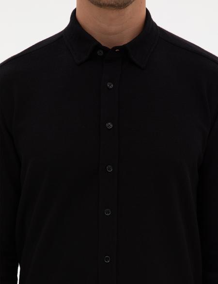 Siyah Regular Fit Örme Gömlek - 50311692008