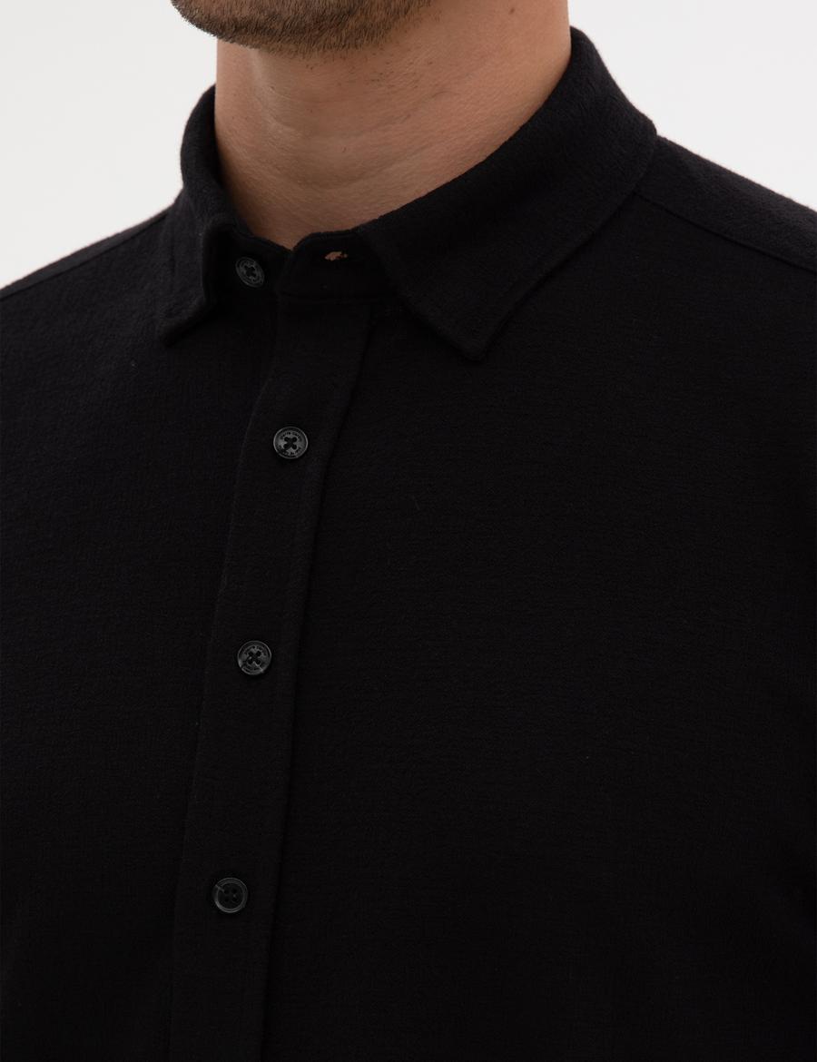 Siyah Regular Fit Örme Gömlek