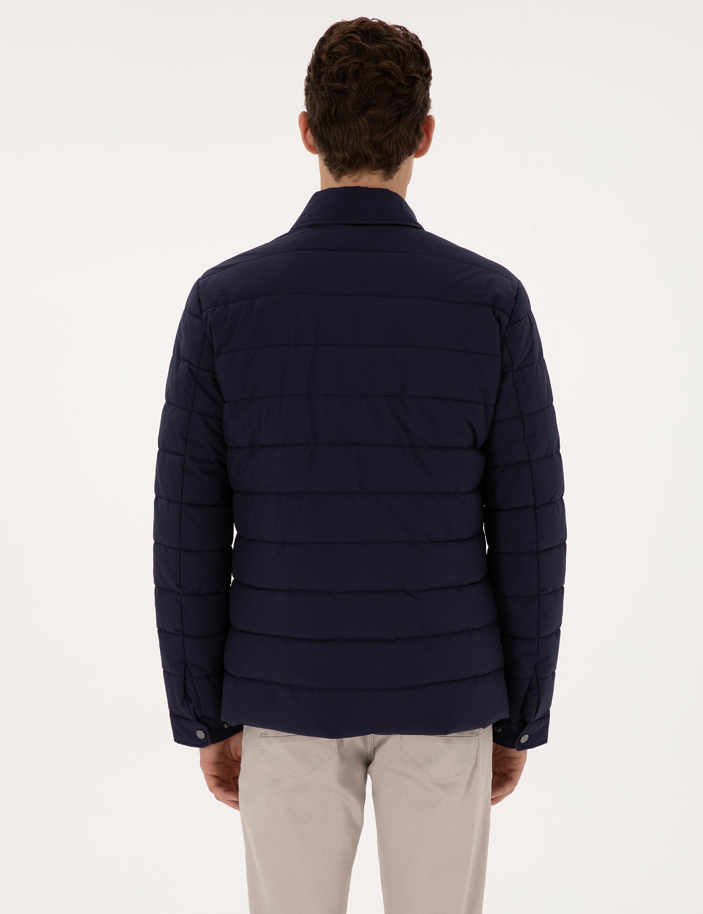 Lacivert Gömlek Yaka Mont