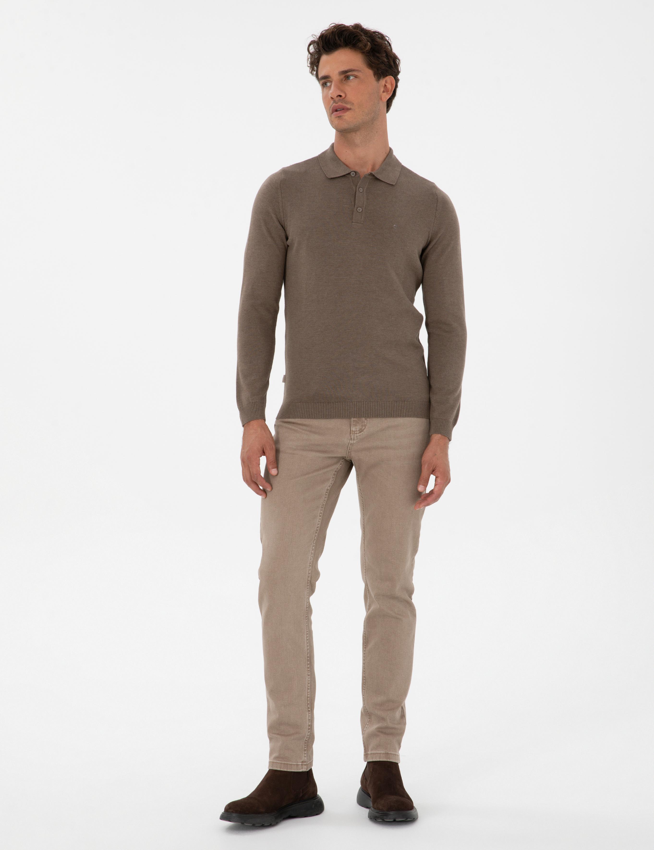 Vizon Melanj Slim Fit Polo Yaka Basic Triko Kazak