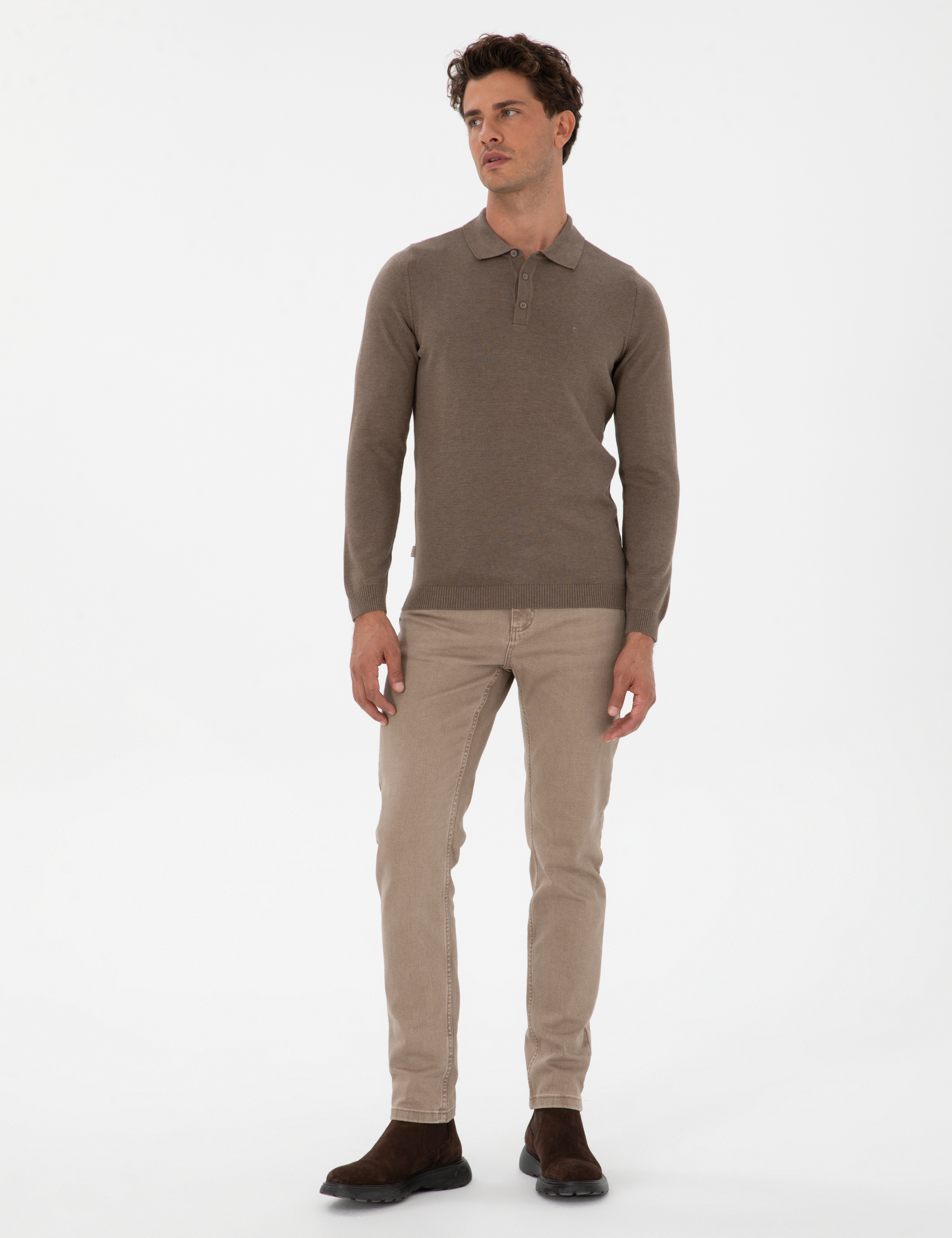 Vizon Melanj Slim Fit Polo Yaka Basic Triko Kazak - Image 4