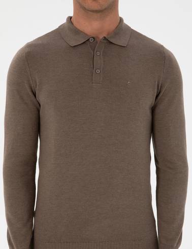 Vizon Melanj Slim Fit Polo Yaka Basic Triko Kazak