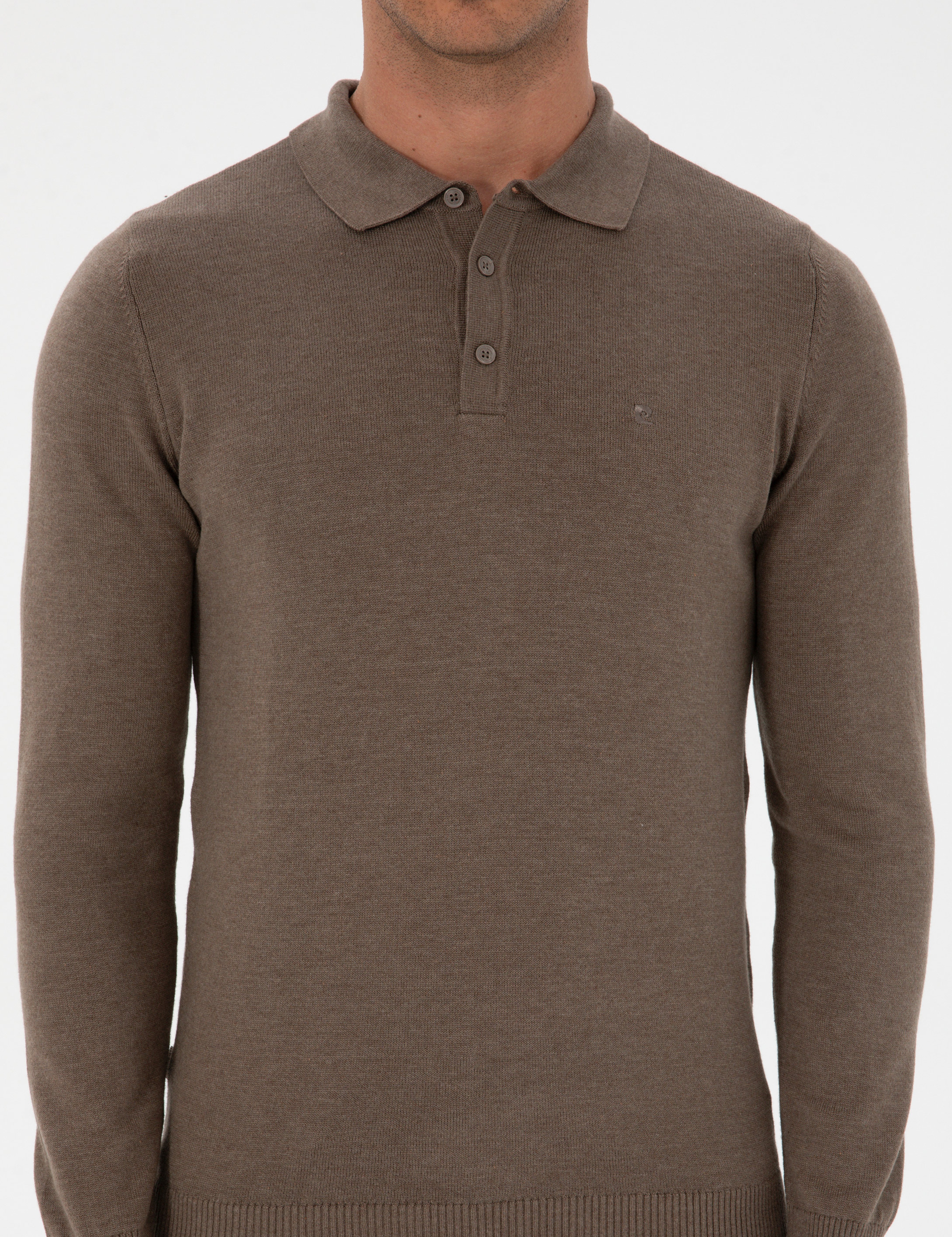 Vizon Melanj Slim Fit Polo Yaka Basic Triko Kazak - Image 6