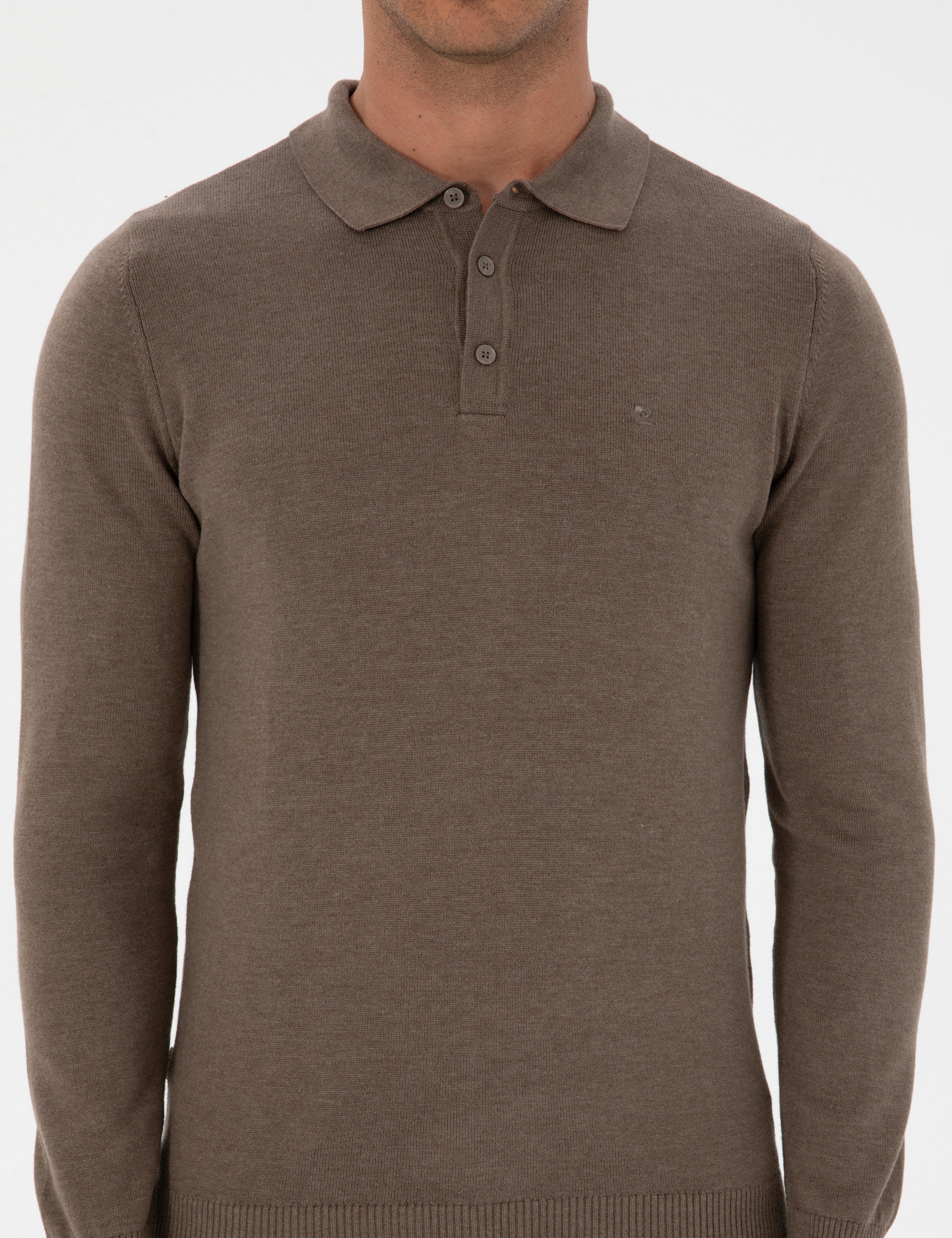 Vizon Melanj Slim Fit Polo Yaka Basic Triko Kazak