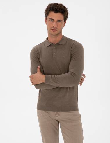 Vizon Melanj Slim Fit Polo Yaka Basic Triko Kazak