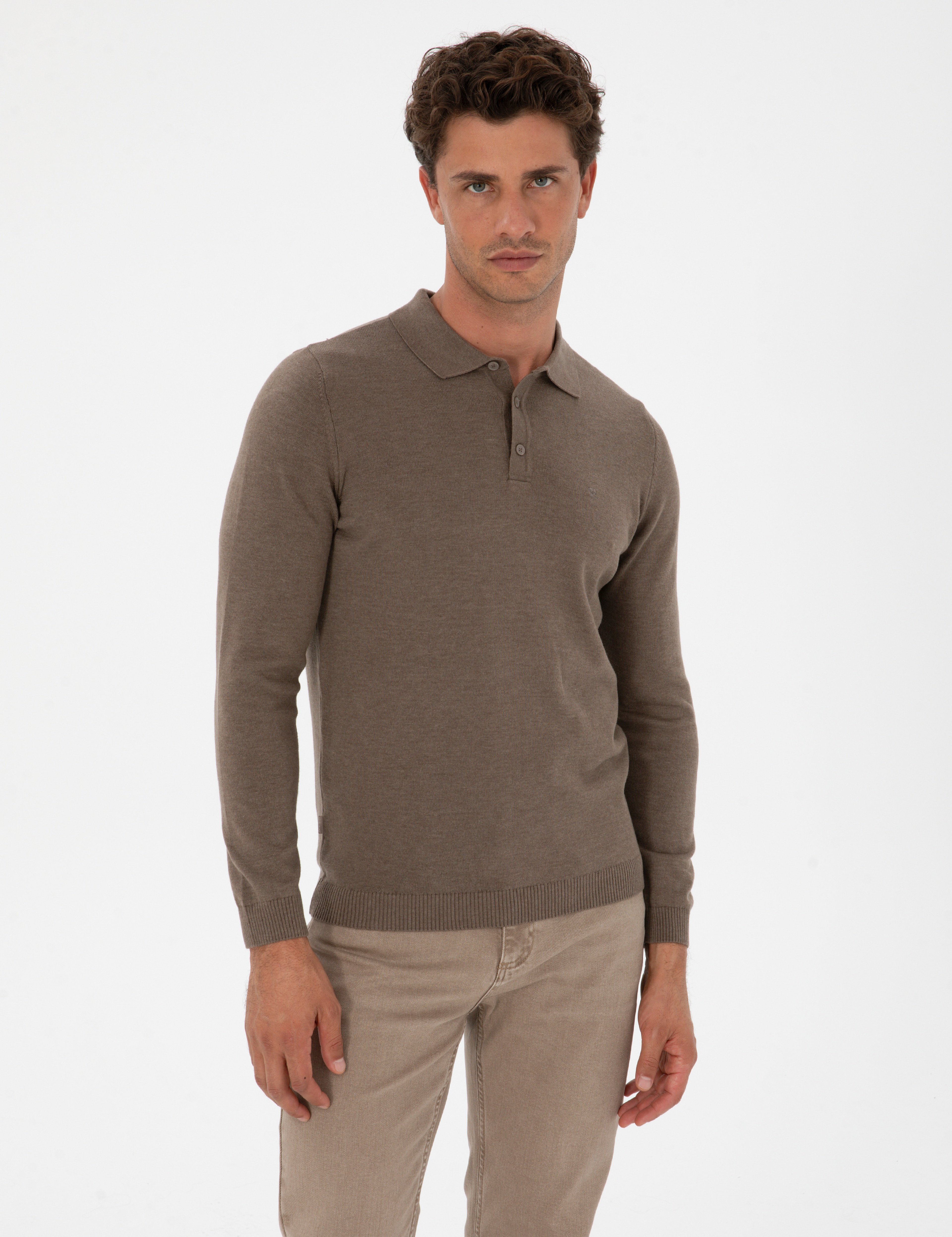 Vizon Melanj Slim Fit Polo Yaka Basic Triko Kazak - Image 1