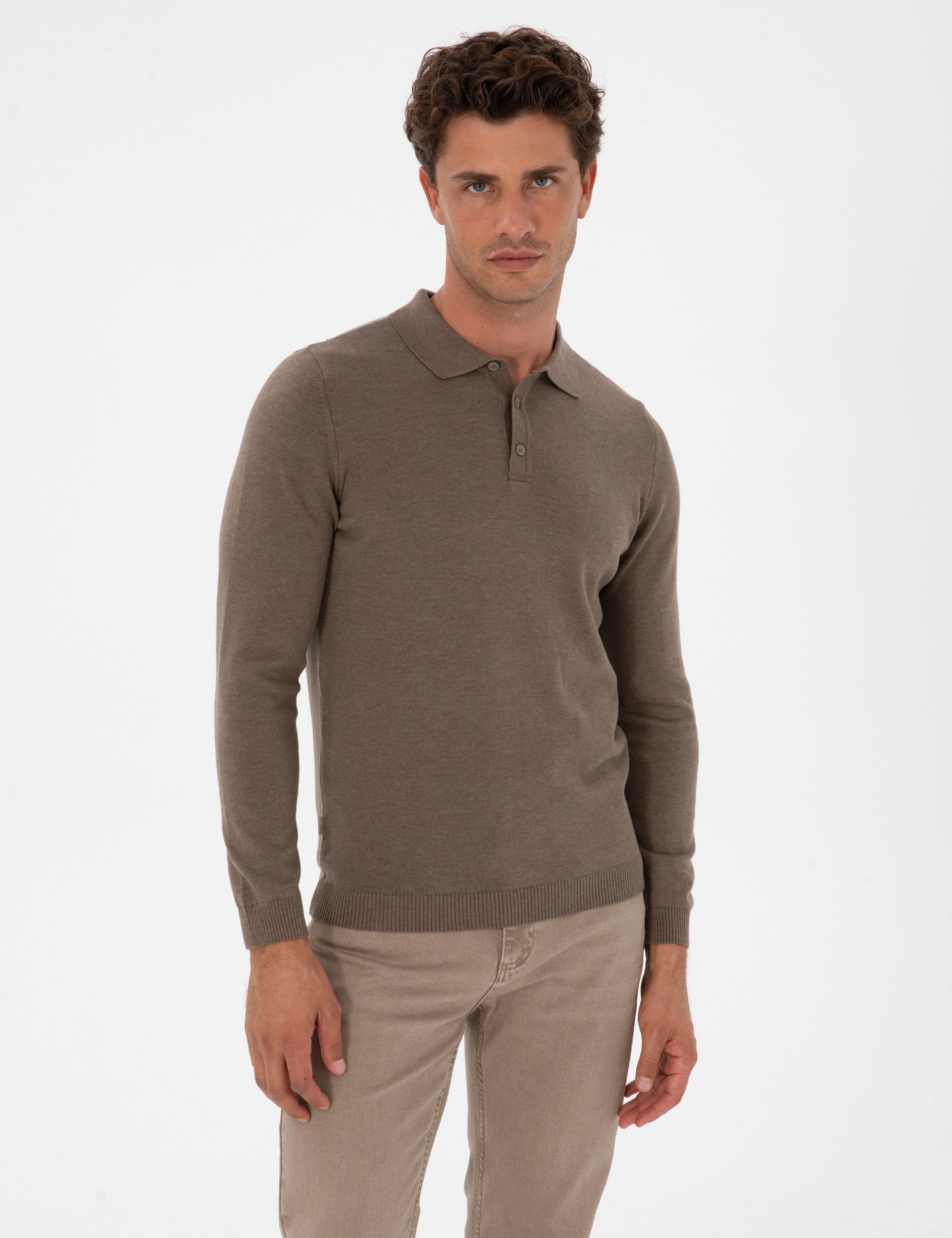 Vizon Melanj Slim Fit Polo Yaka Basic Triko Kazak