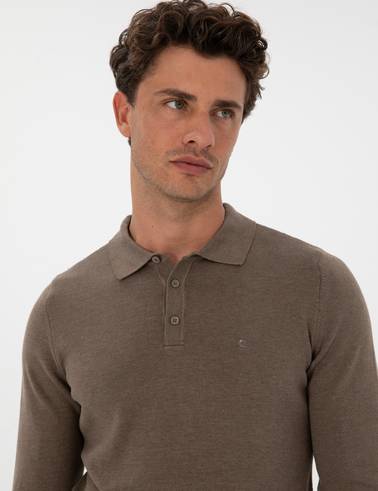 Vizon Melanj Slim Fit Polo Yaka Basic Triko Kazak