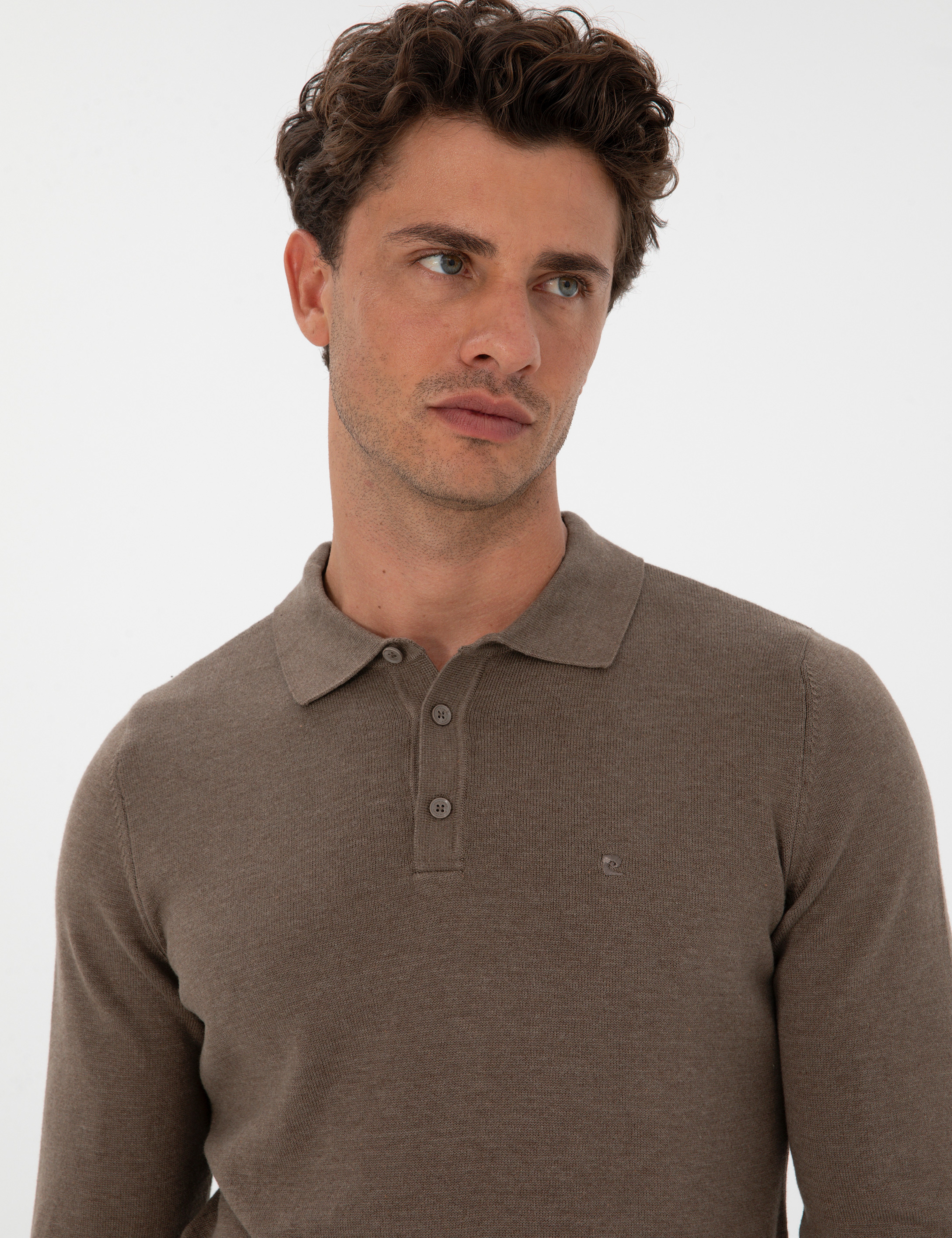 Vizon Melanj Slim Fit Polo Yaka Basic Triko Kazak - Image 2