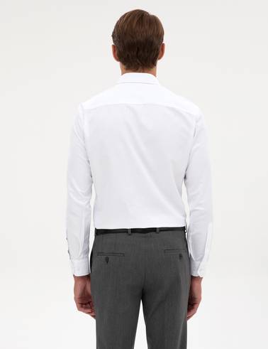 Beyaz Slim Fit Çizgi Dokulu Uzun Kollu Gömlek