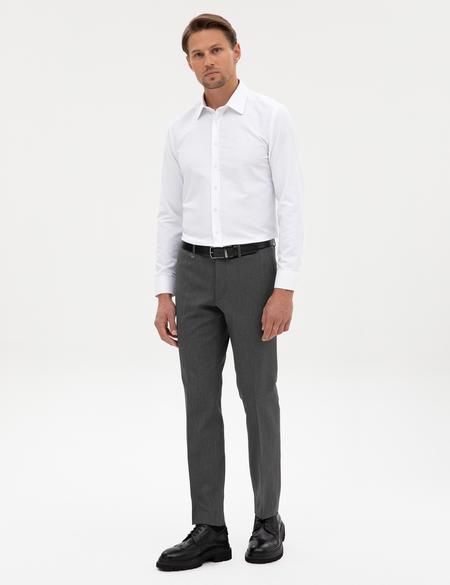 Beyaz Slim Fit Çizgi Dokulu Uzun Kollu Gömlek - 50312340007