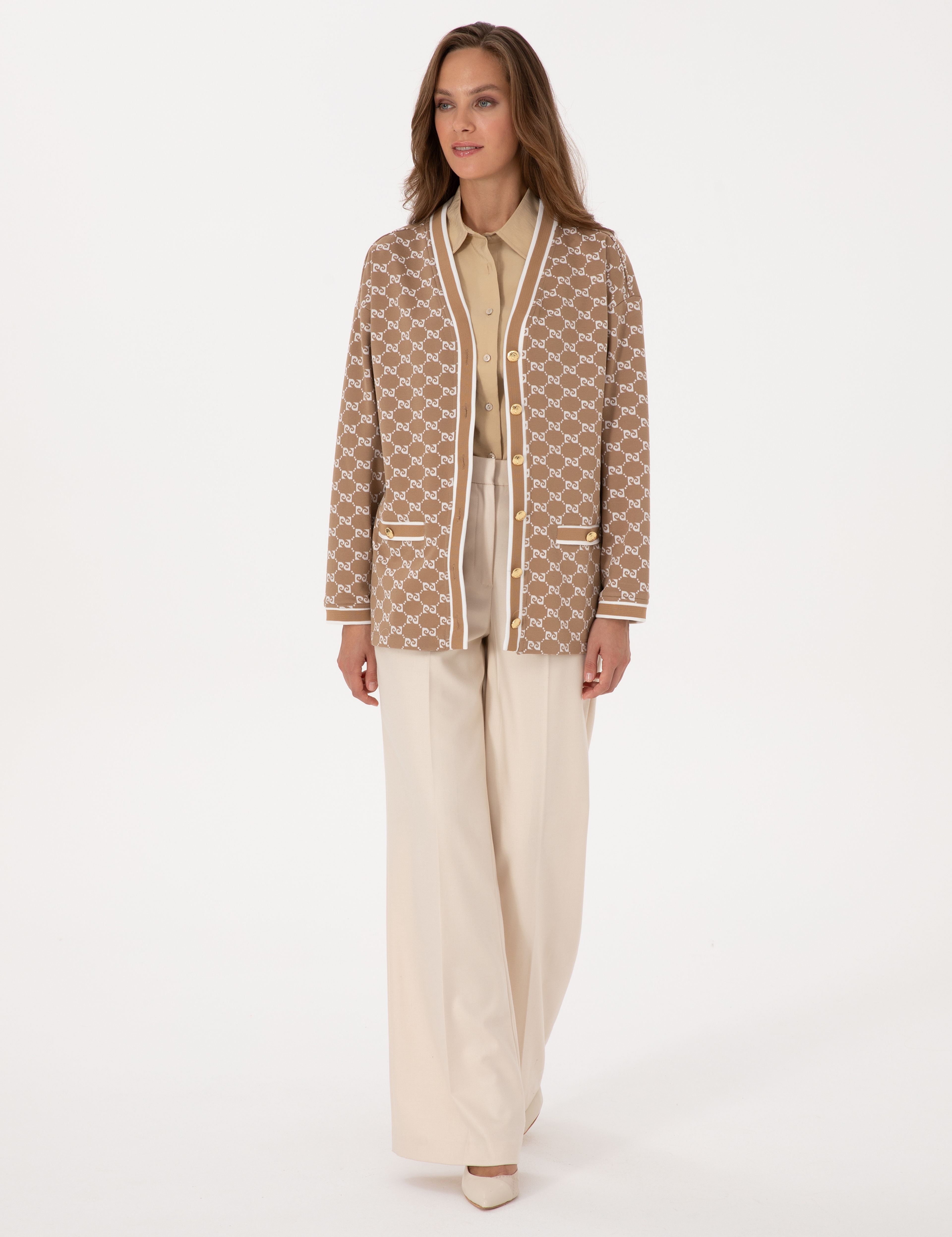 Bej Comfort Fit Örme Hırka - Image 4