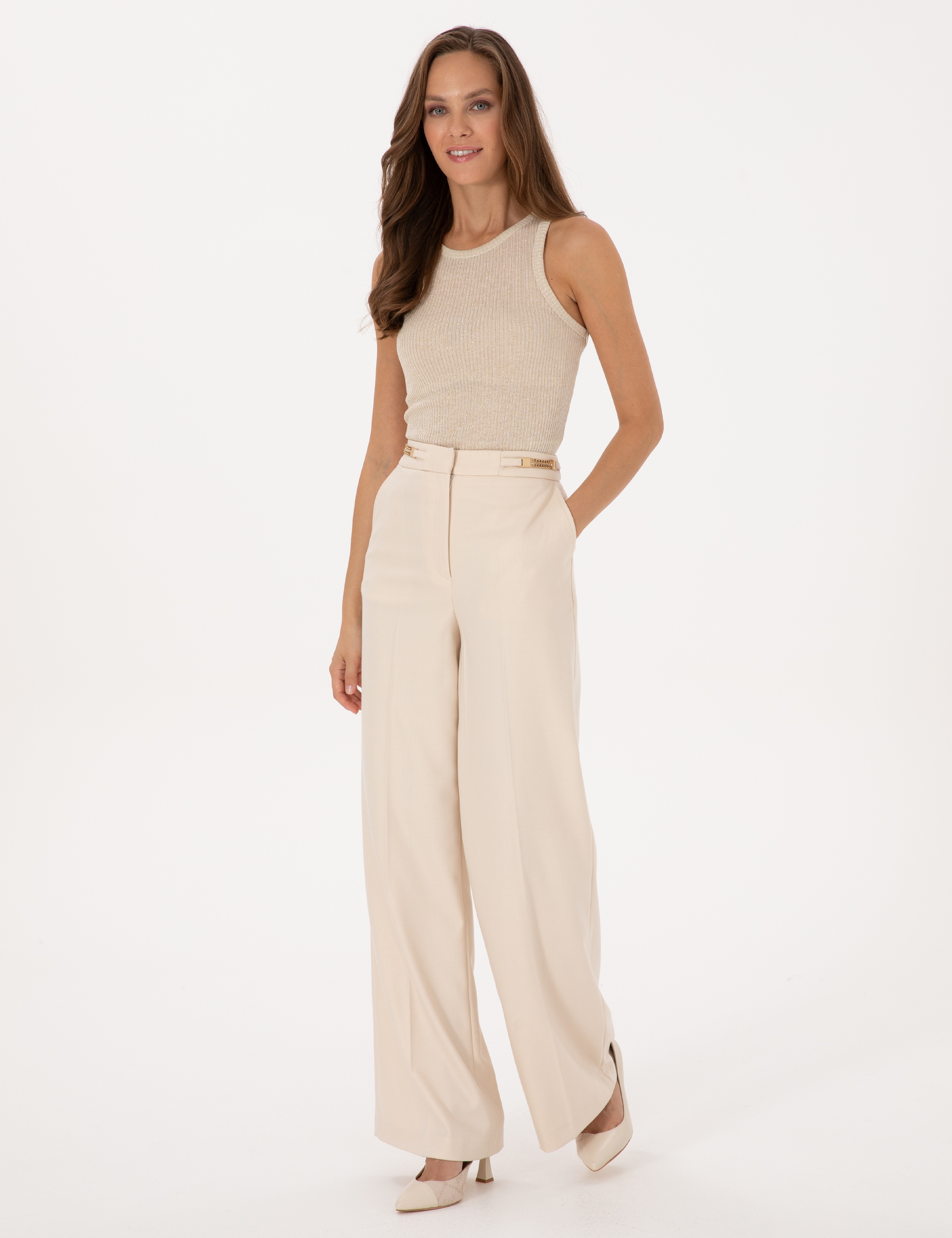 Ekru Extra Slim Fit Örme Bluz