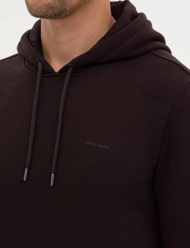 Koyu Kahverengi 2 İplik Regular Fit Kapüşonlu Basic Sweatshirt