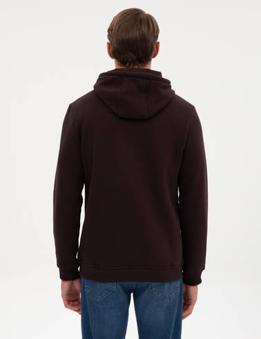 Koyu Kahverengi 2 İplik Regular Fit Kapüşonlu Basic Sweatshirt