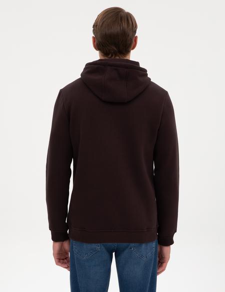 Koyu Kahverengi 2 İplik Regular Fit İçi Polarlı Kapüşonlu Basic Sweatshirt - 50314055034