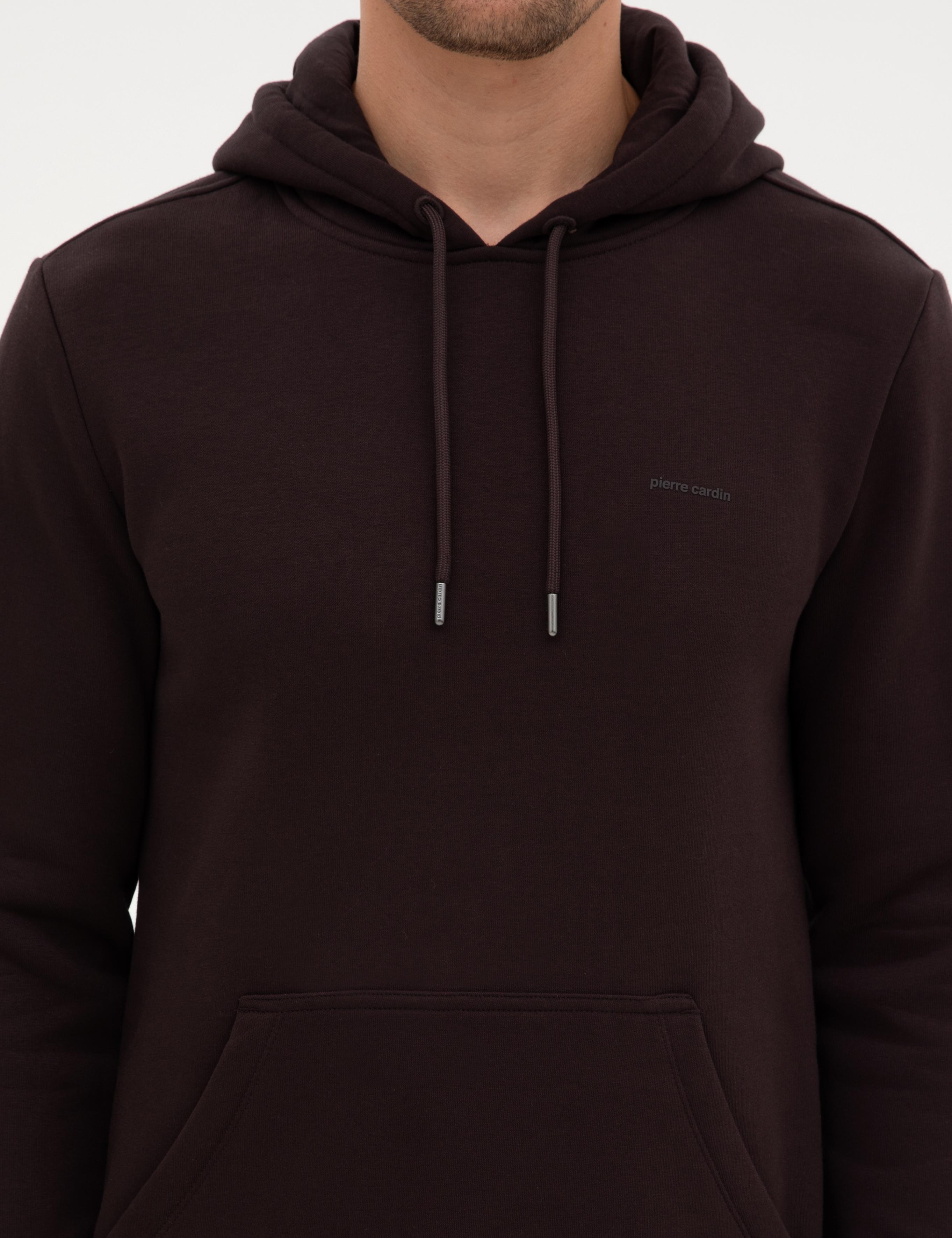 Koyu Kahverengi 2 İplik Regular Fit İçi Polarlı Kapüşonlu Basic Sweatshirt