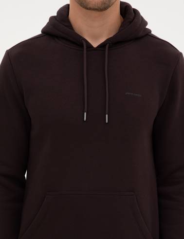 Koyu Kahverengi 2 İplik Regular Fit Kapüşonlu Basic Sweatshirt