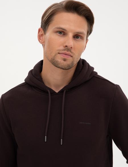 Koyu Kahverengi 2 İplik Regular Fit İçi Polarlı Kapüşonlu Basic Sweatshirt - 50314055034