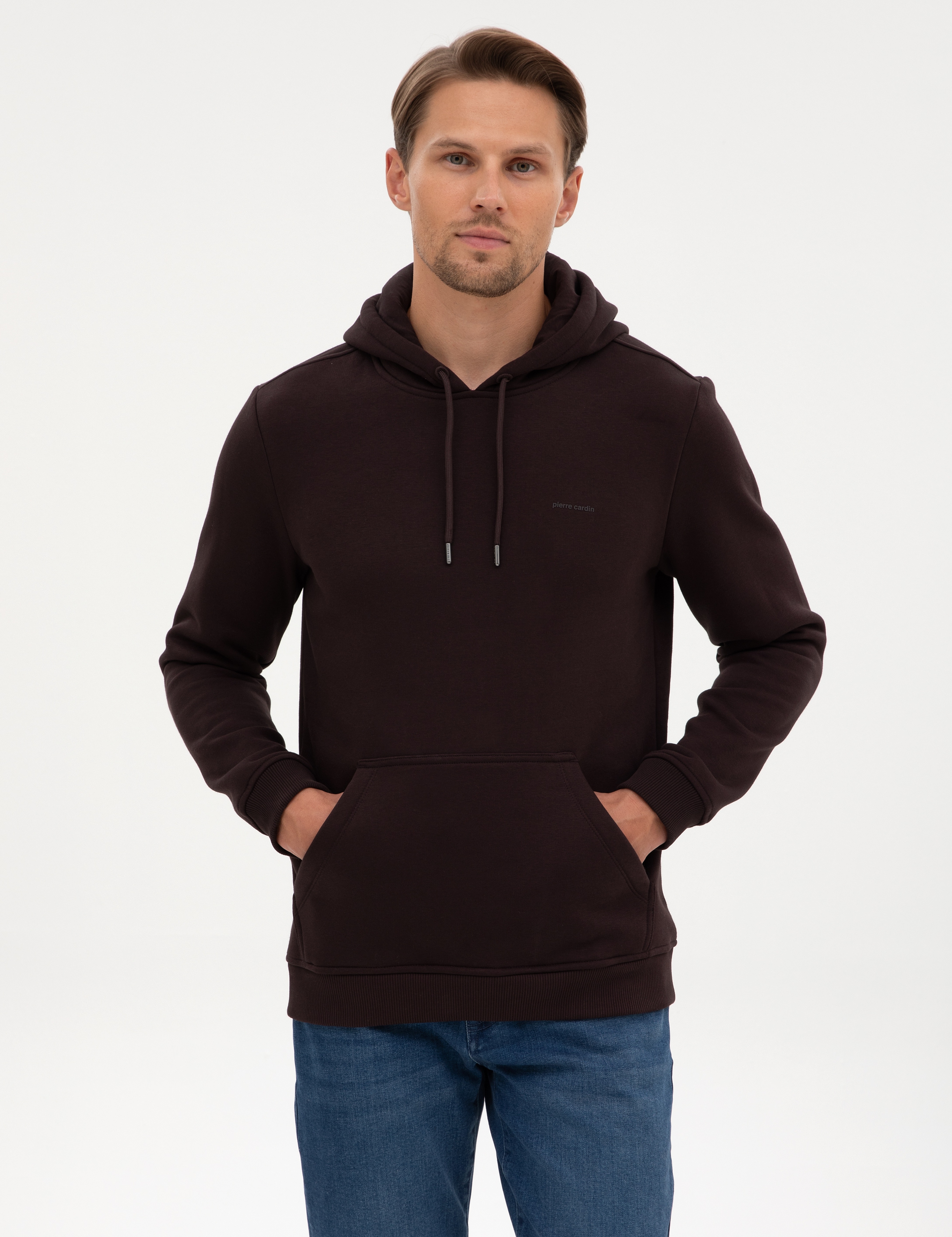 Koyu Kahverengi 2 İplik Regular Fit Kapüşonlu Basic Sweatshirt - Image 3