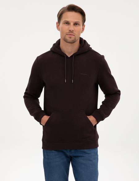 Koyu Kahverengi 2 İplik Regular Fit İçi Polarlı Kapüşonlu Basic Sweatshirt - 50314055034