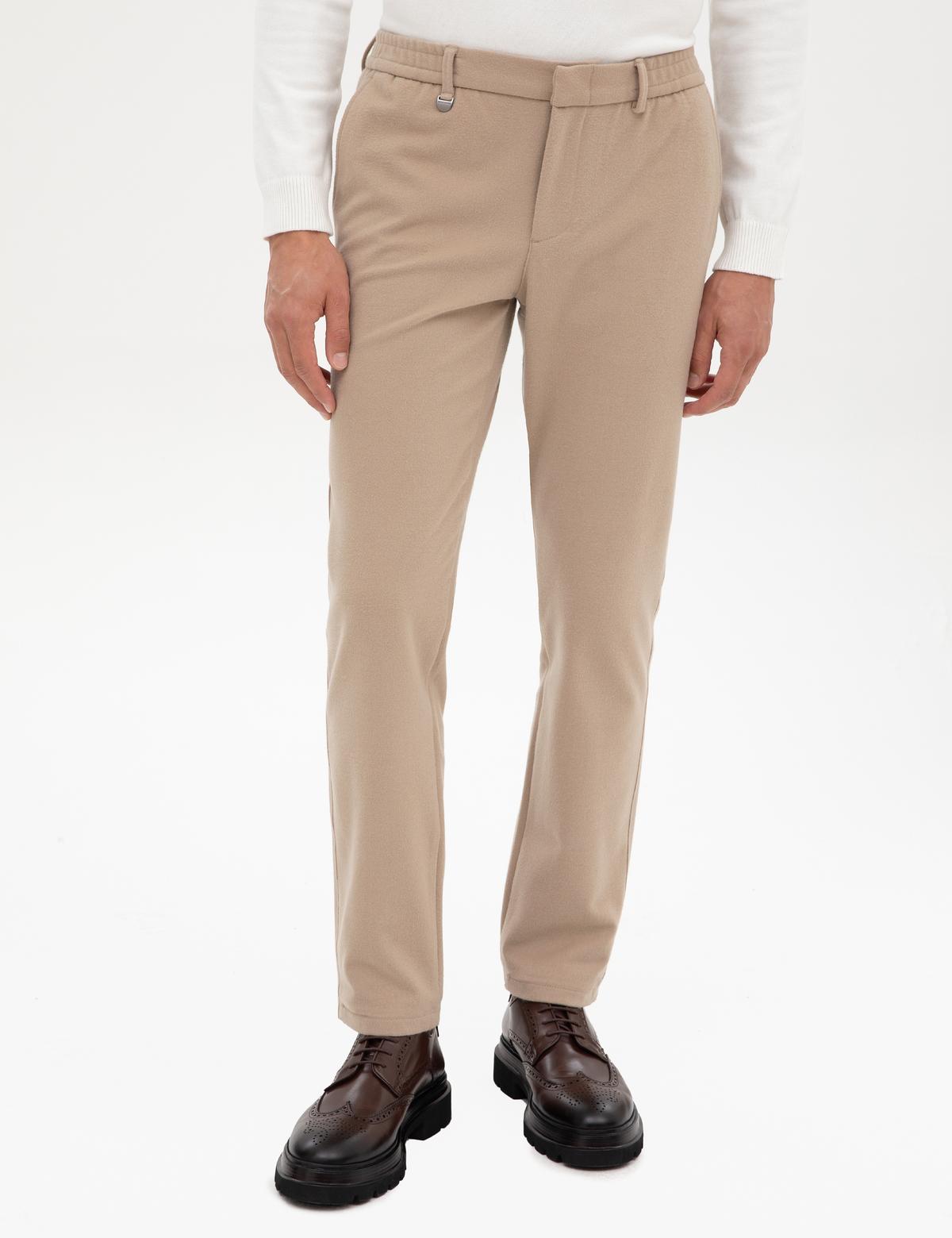 Bej Slim Fit Flanel Dokulu Kumaş Pantolon - 50317639111