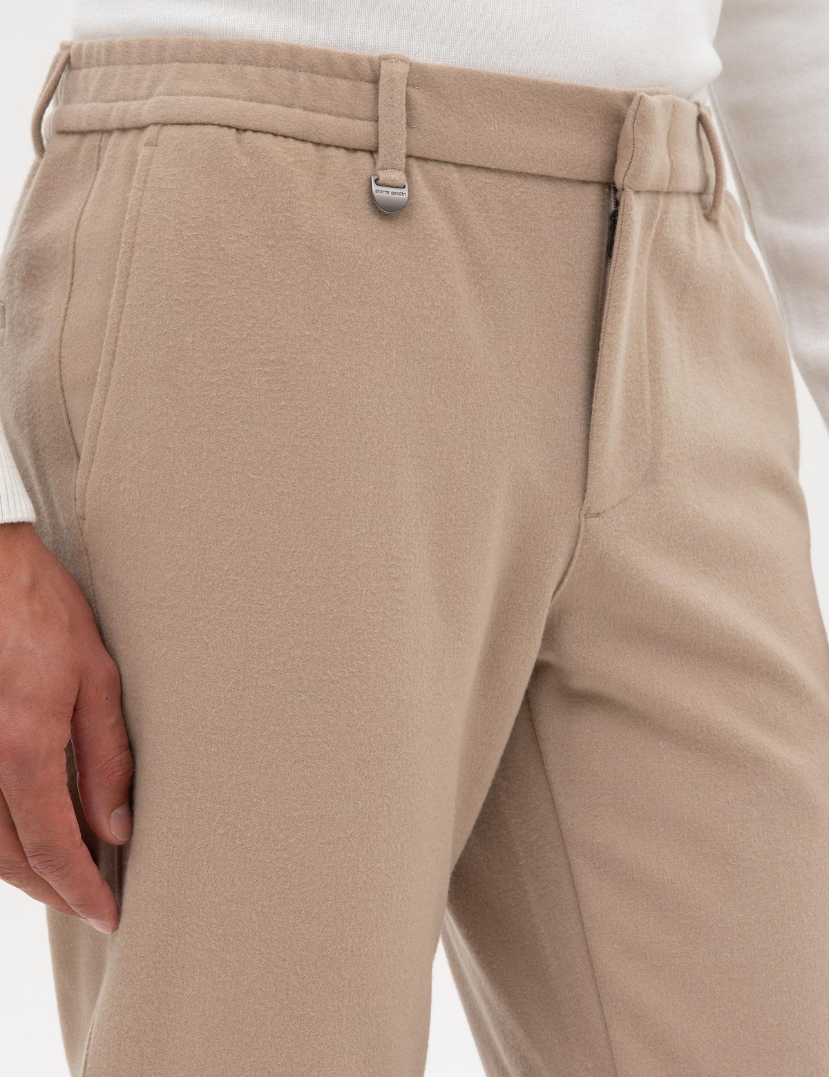 Bej Slim Fit Flanel Dokulu Kumaş Pantolon - 50317639111