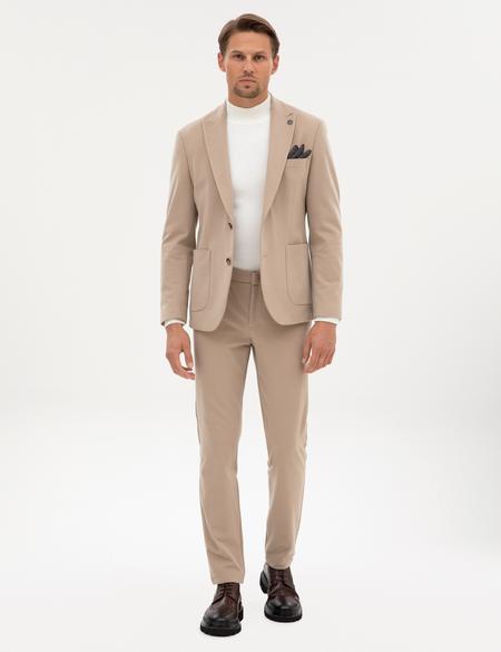 Bej Slim Fit Flanel Dokulu Kumaş Pantolon - 50317639111