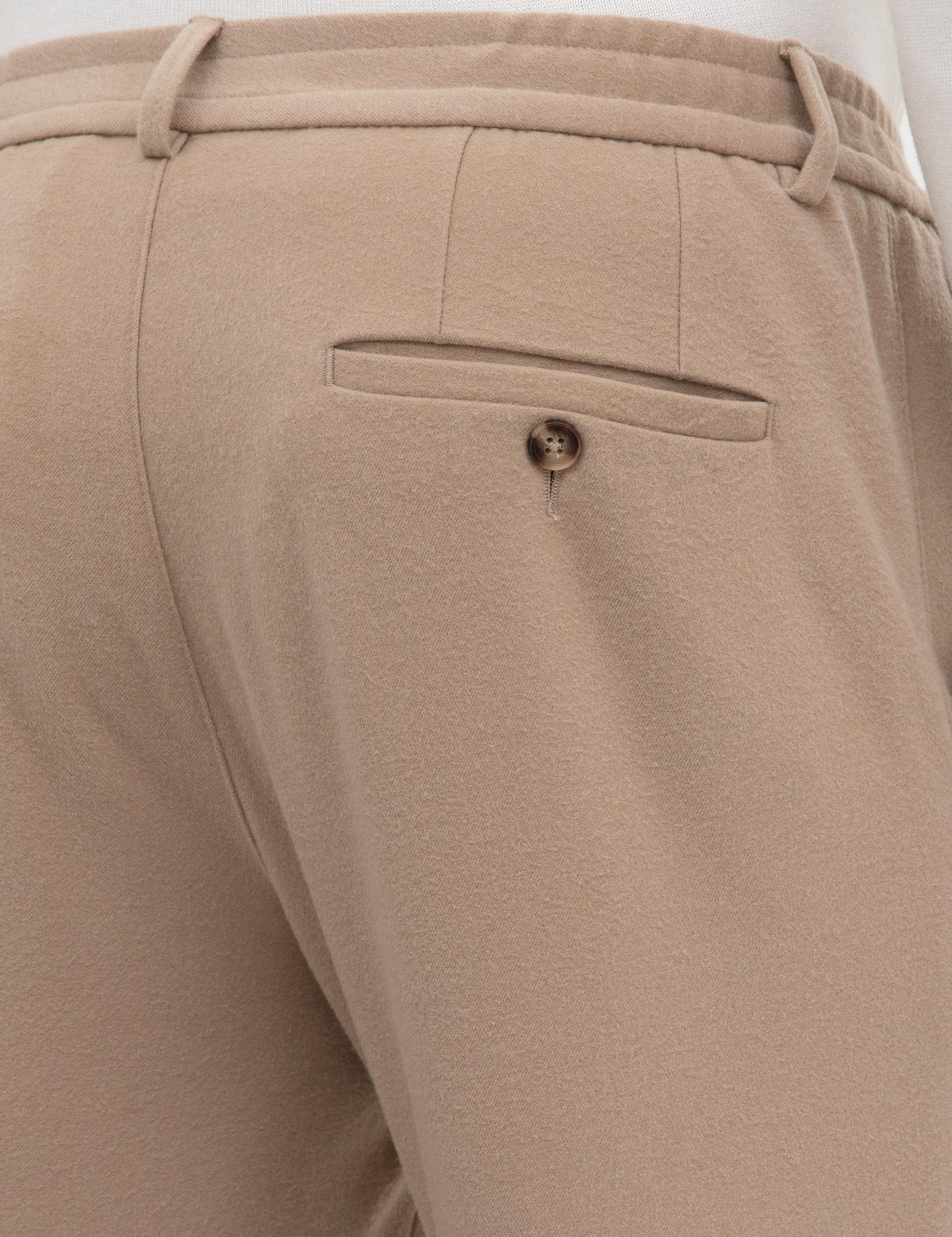 Bej Slim Fit Flanel Dokulu Kumaş Pantolon