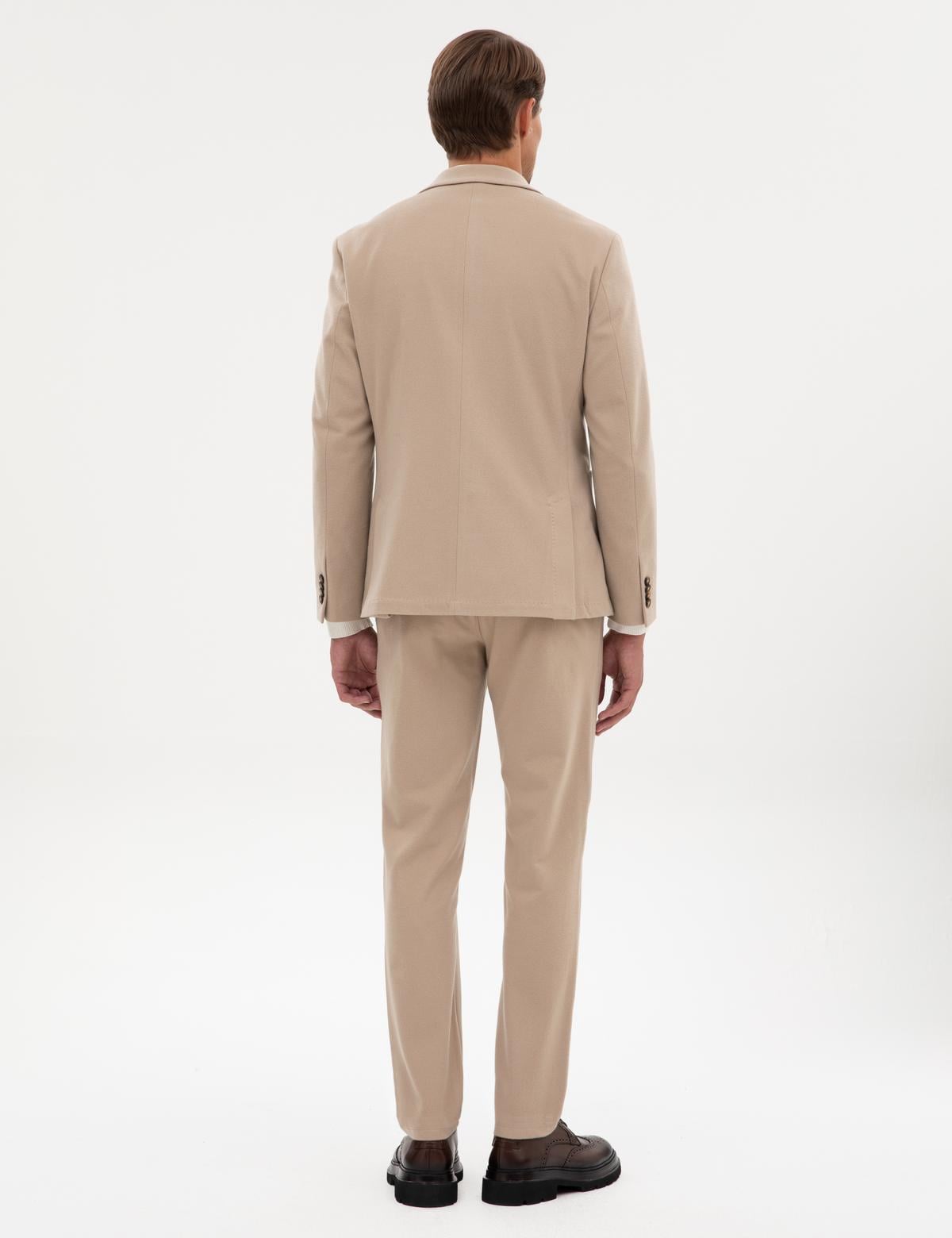 Bej Slim Fit Flanel Dokulu Kumaş Pantolon - 50317639111