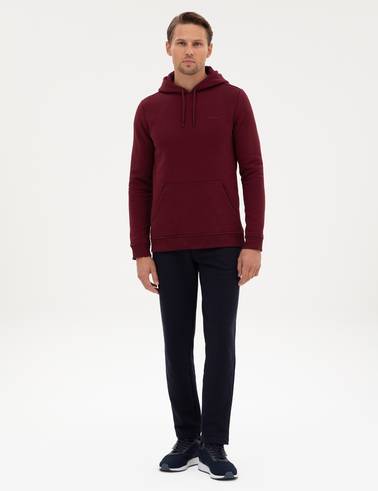Bordo 2 İplik Regular Fit Kapüşonlu Basic Sweatshirt