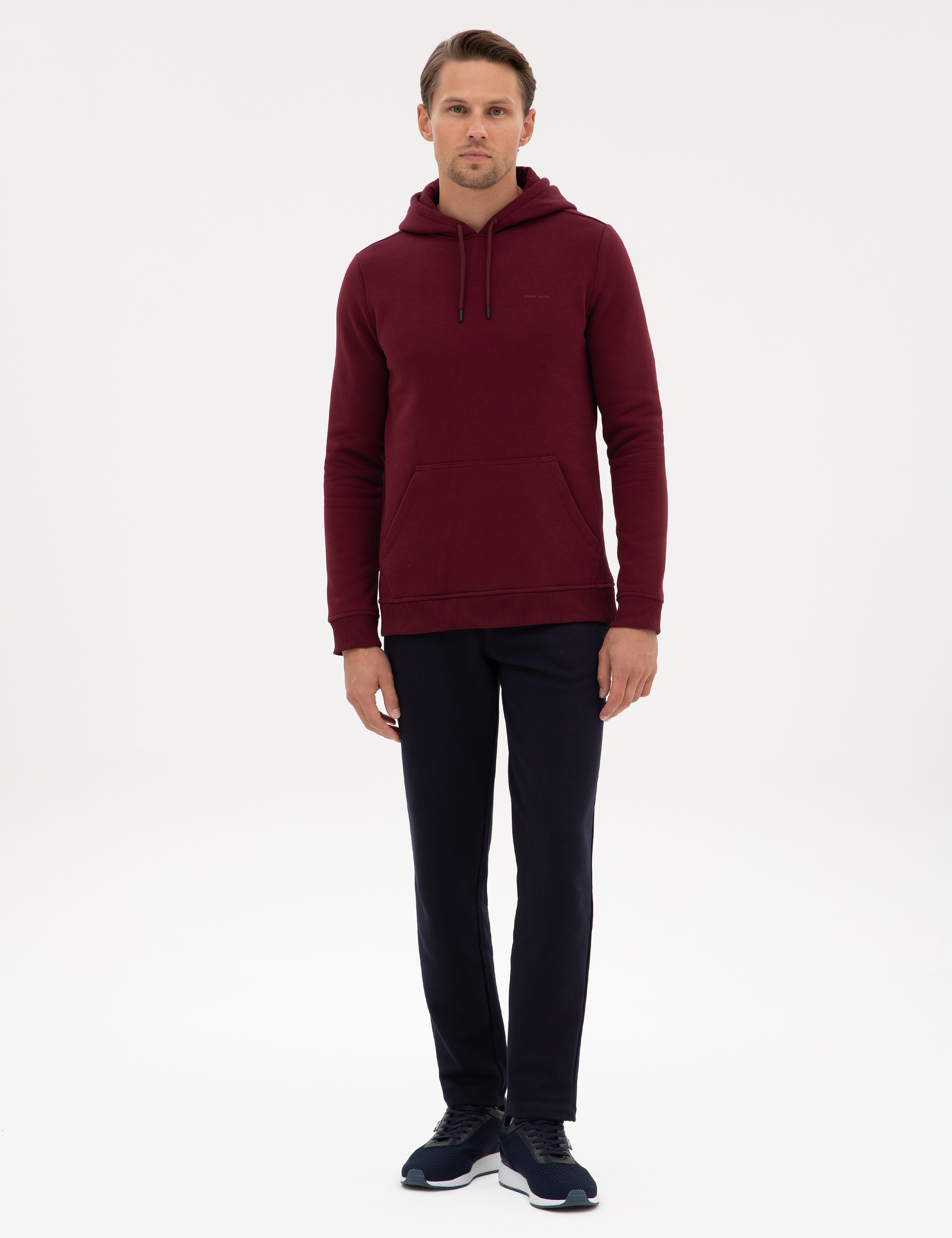Bordo 2 İplik Regular Fit Kapüşonlu Basic Sweatshirt - Image 4