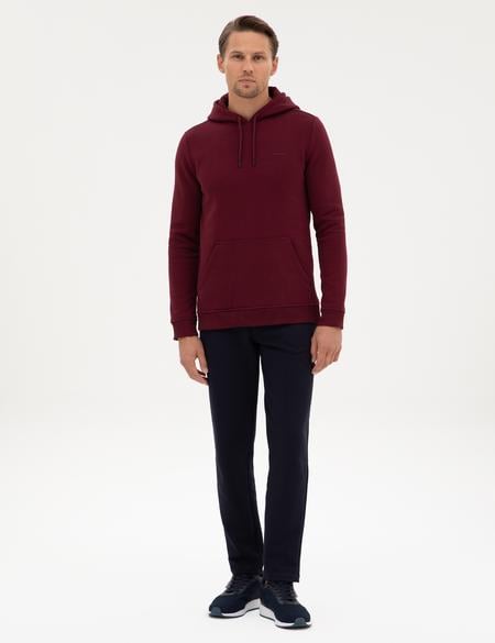 Bordo 2 İplik Regular Fit İçi Polarlı Kapüşonlu Basic Sweatshirt - 50314055047