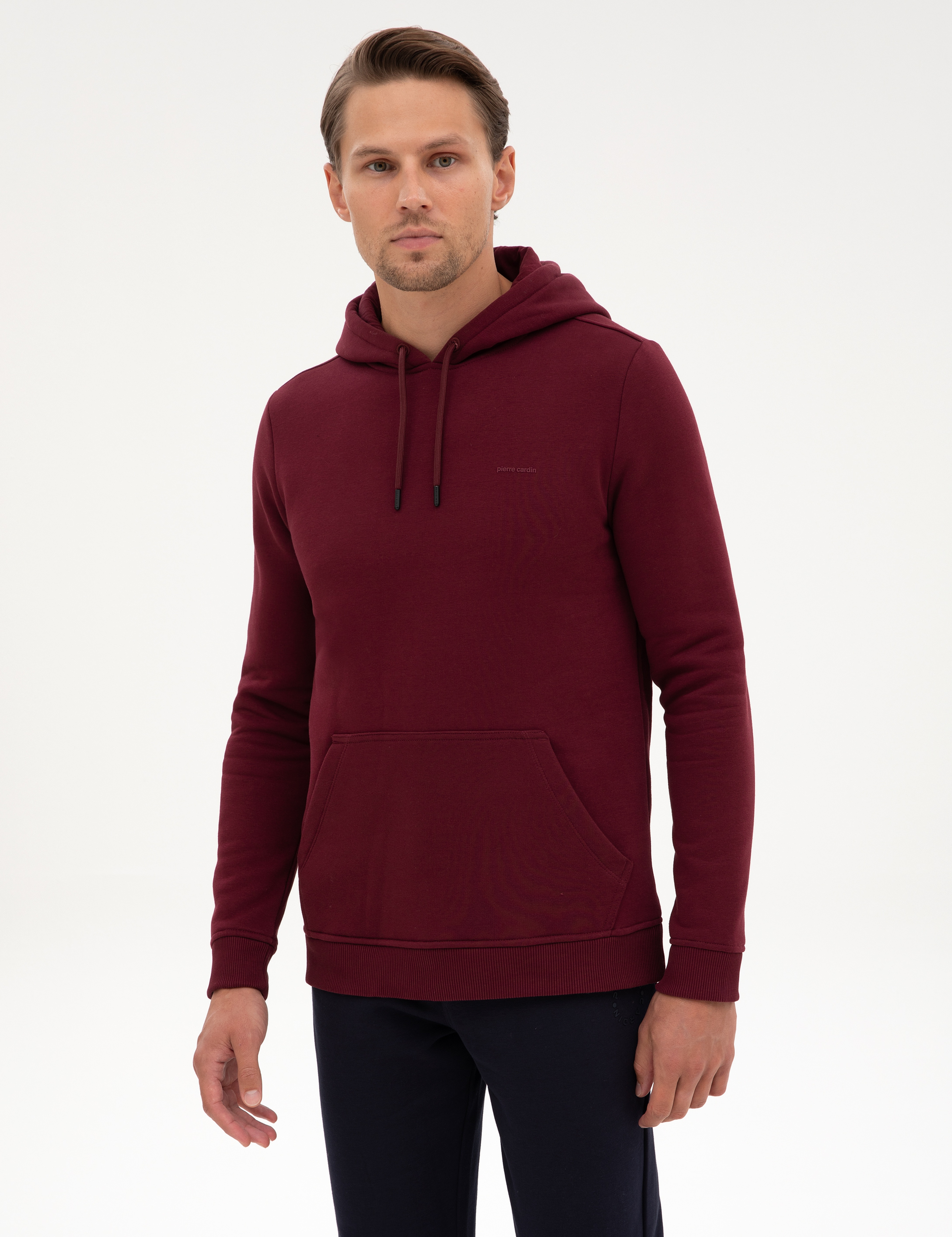 Bordo 2 İplik Regular Fit Kapüşonlu Basic Sweatshirt - Image 3
