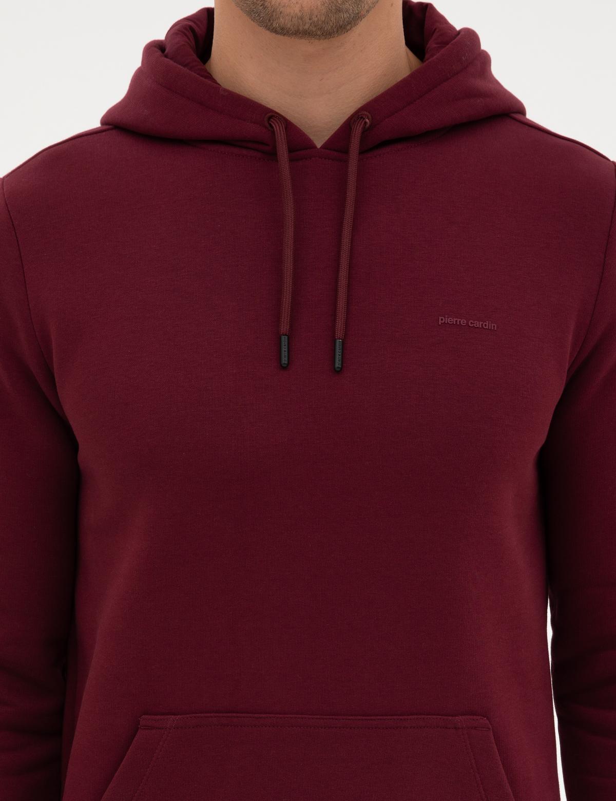 Bordo 2 İplik Regular Fit İçi Polarlı Kapüşonlu Basic Sweatshirt - 50314055047
