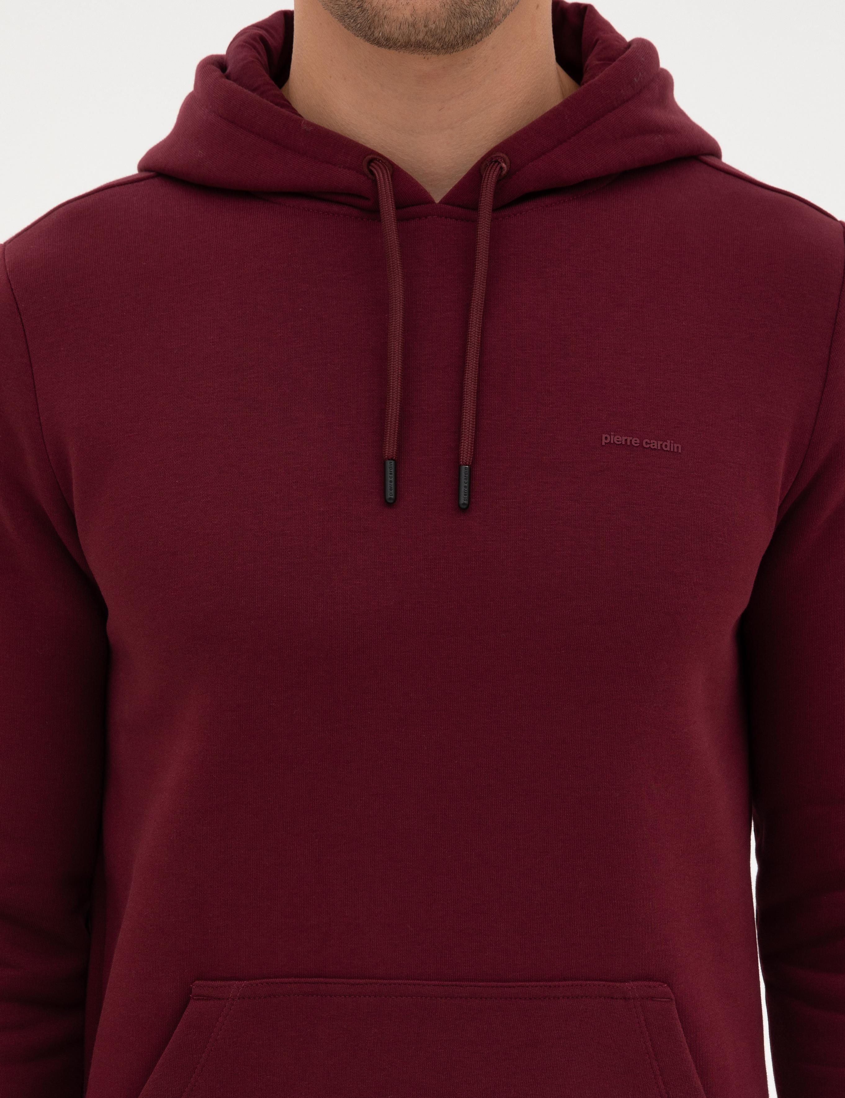 Bordo 2 İplik Regular Fit İçi Polarlı Kapüşonlu Basic Sweatshirt