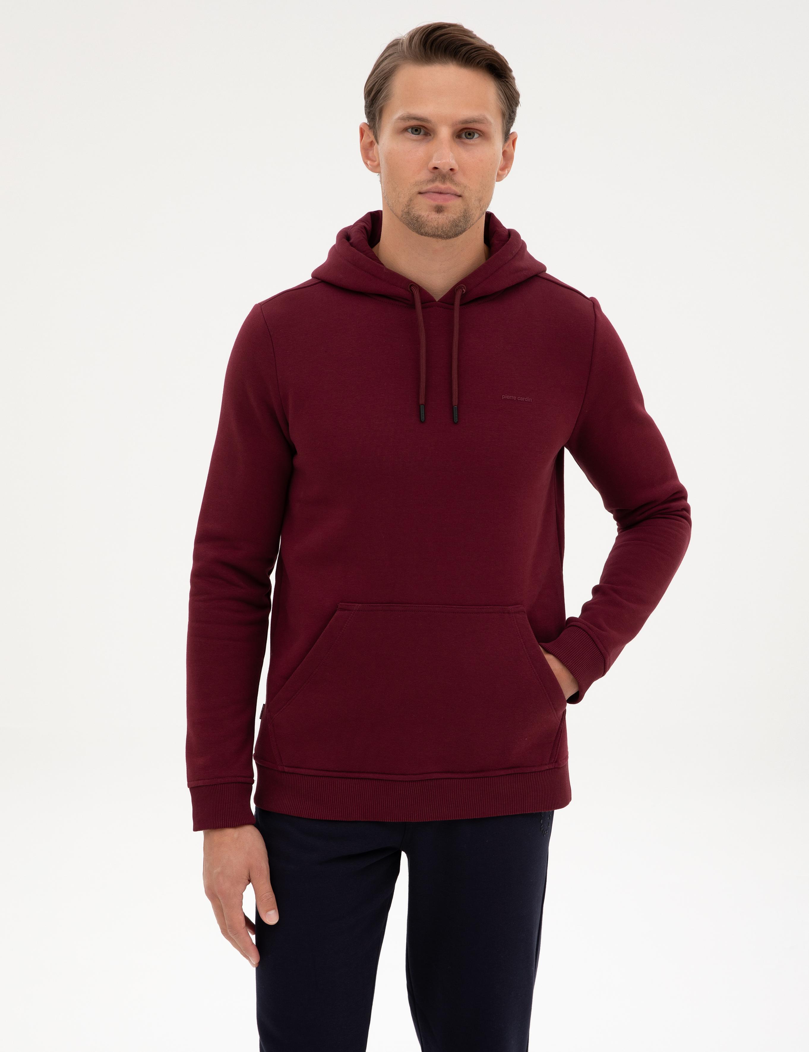 Bordo 2 İplik Regular Fit İçi Polarlı Kapüşonlu Basic Sweatshirt