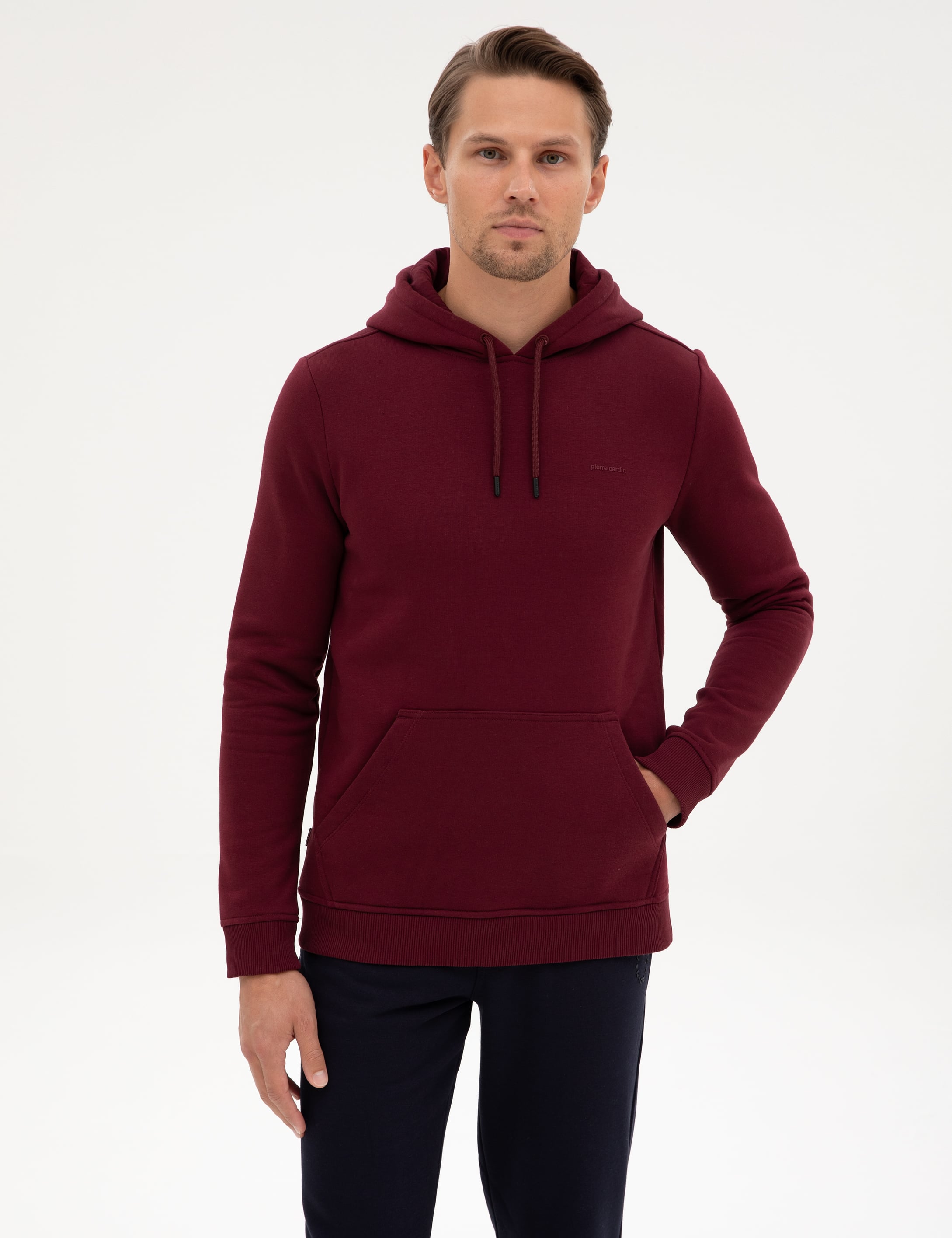 Bordo 2 İplik Regular Fit Kapüşonlu Basic Sweatshirt