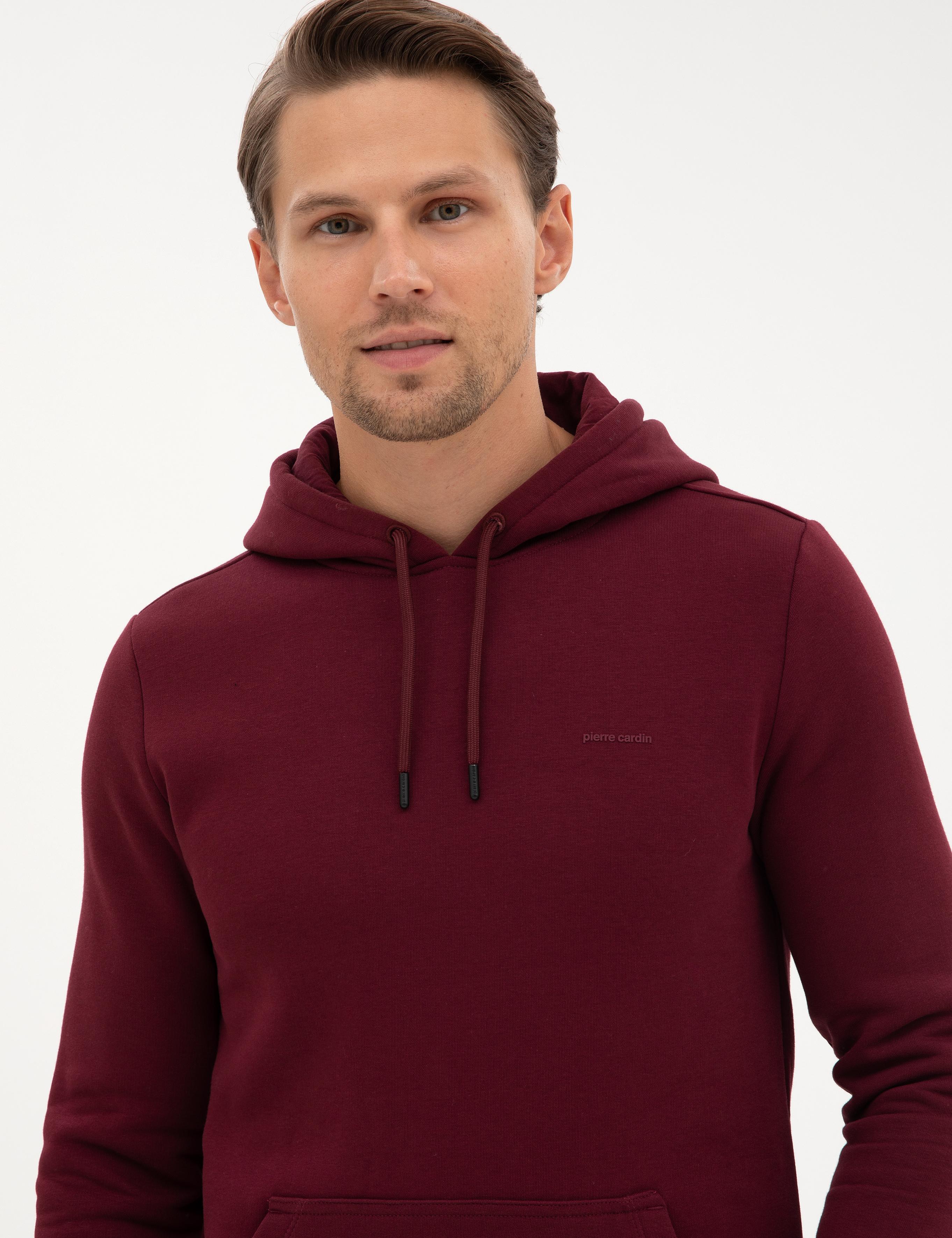 Bordo 2 İplik Regular Fit İçi Polarlı Kapüşonlu Basic Sweatshirt