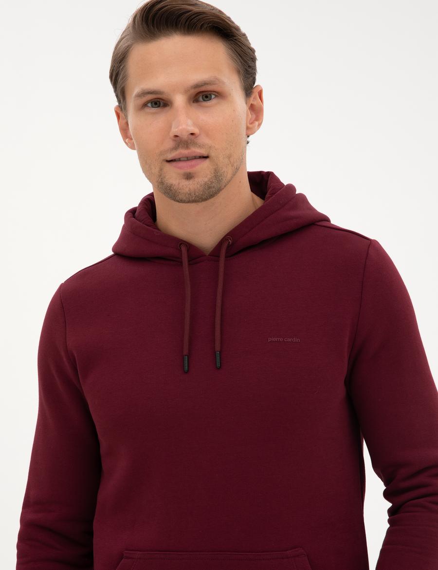 Bordo 2 İplik Regular Fit İçi Polarlı Kapüşonlu Basic Sweatshirt