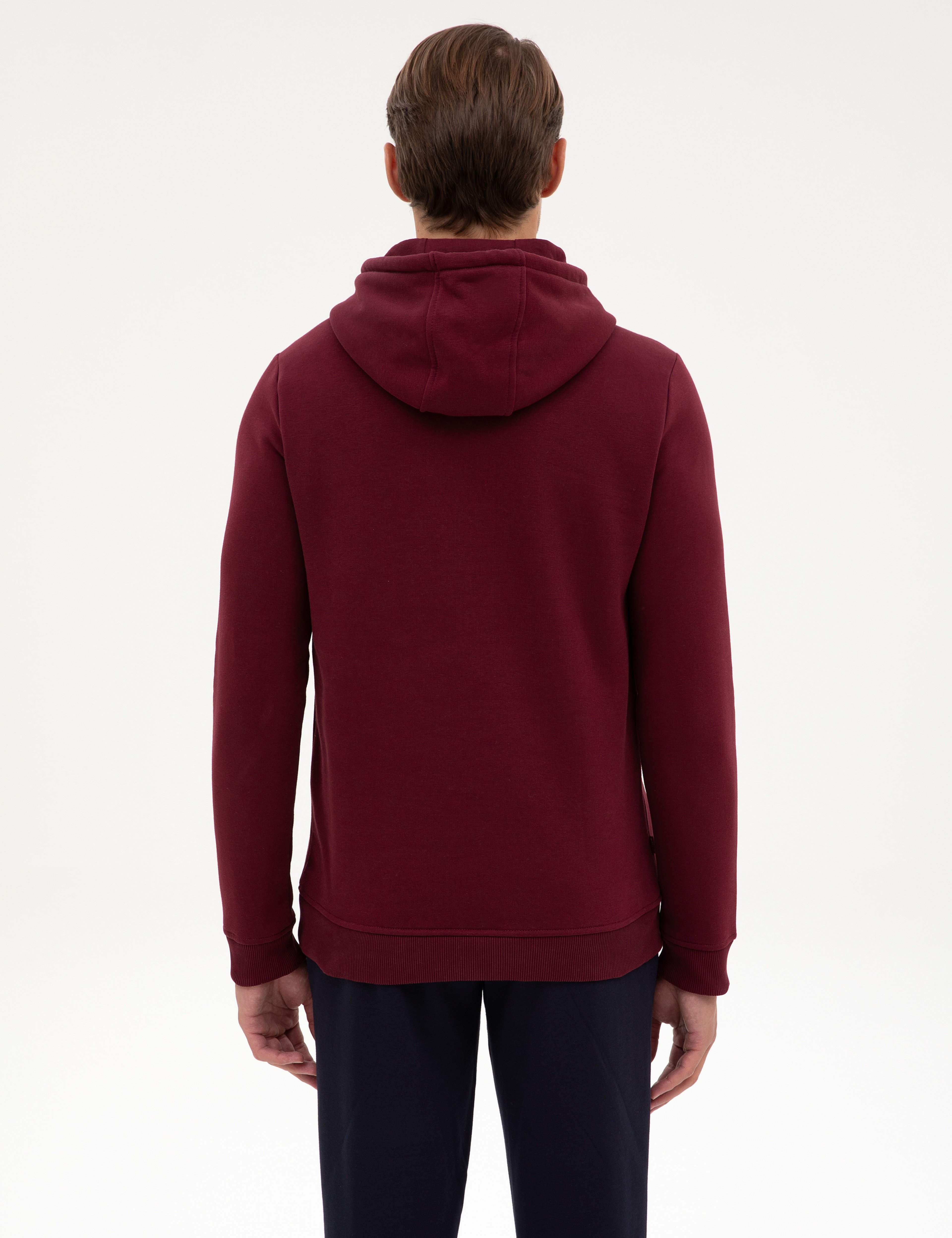 Bordo 2 İplik Regular Fit Kapüşonlu Basic Sweatshirt
