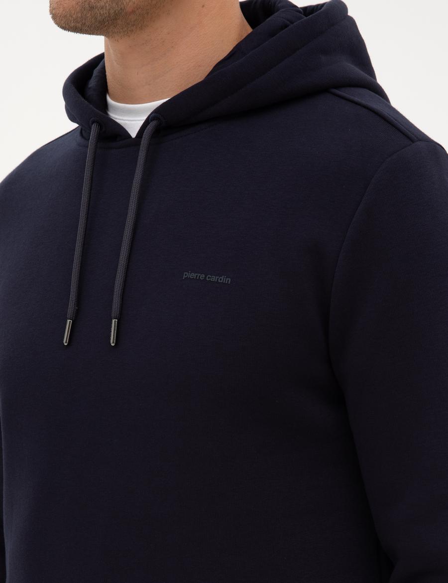Lacivert 2 İplik Regular Fit İçi Polarlı Kapüşonlu Basic Sweatshirt