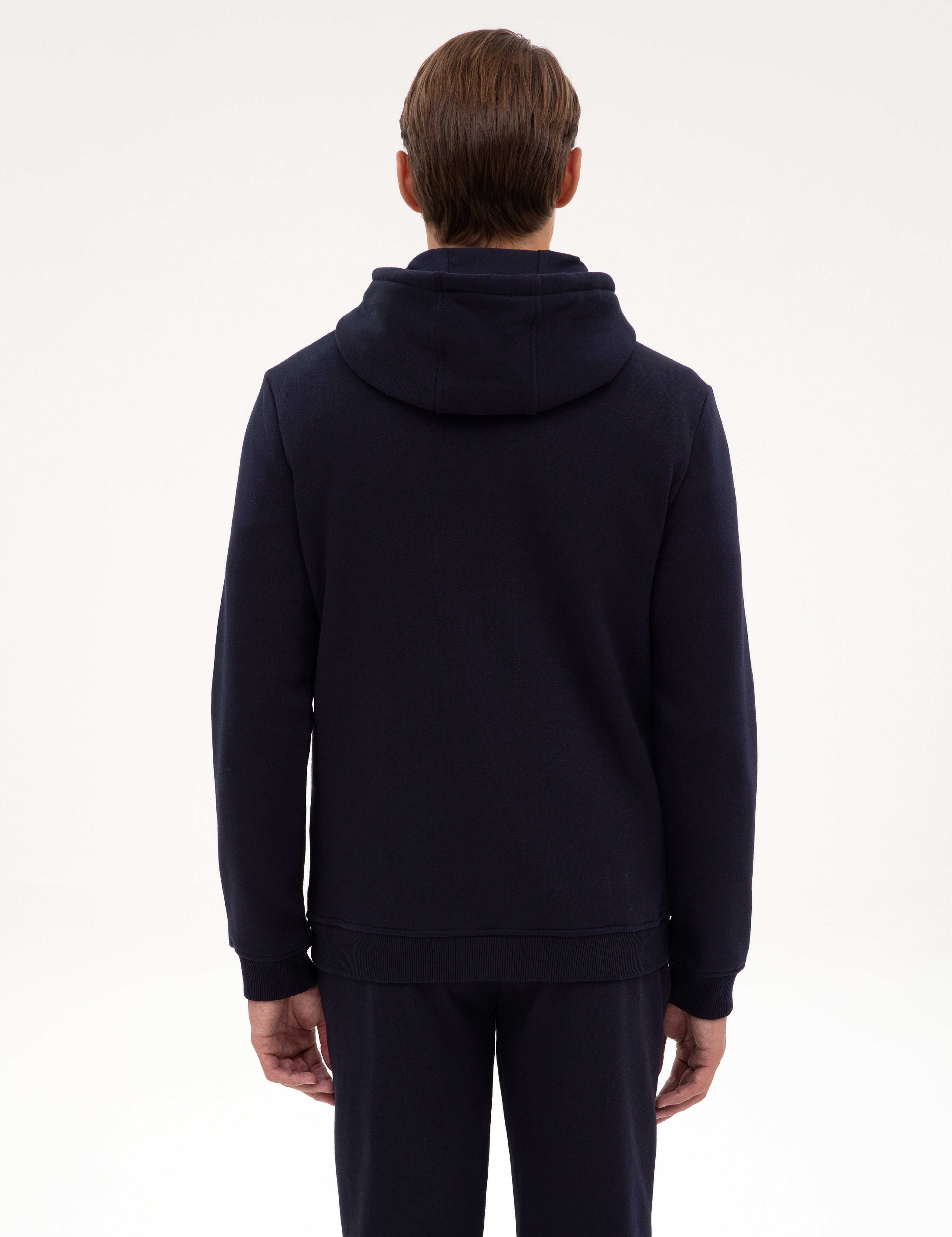 Lacivert 2 İplik Regular Fit Kapüşonlu Basic Sweatshirt - Image 5
