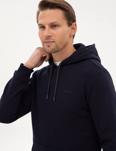 Lacivert 2 İplik Regular Fit Kapüşonlu Basic Sweatshirt