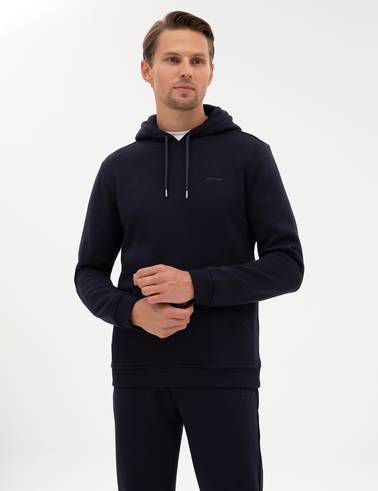 Lacivert 2 İplik Regular Fit Kapüşonlu Basic Sweatshirt