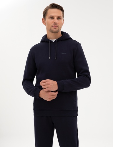 Lacivert 2 İplik Regular Fit Kapüşonlu Basic Sweatshirt