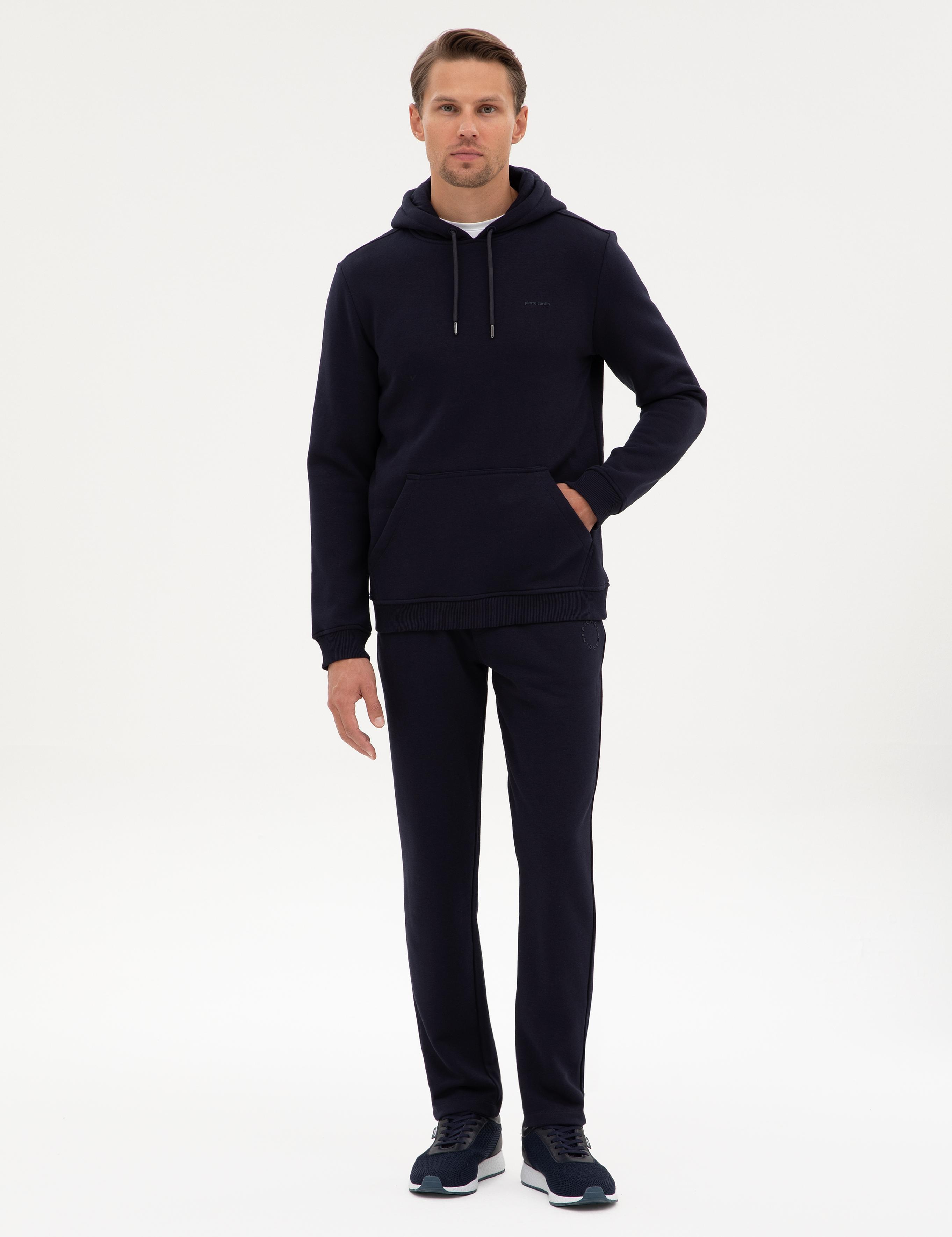 Lacivert 2 İplik Regular Fit İçi Polarlı Kapüşonlu Basic Sweatshirt
